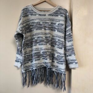 OAK + FORT Noul Black Grey White Cream Acrylic Knit Fringe Hem Western